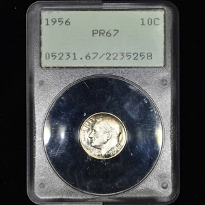 1956 PROOF ROOSEVELT DIME ✪ PCGS PR-67 ✪ 10C SILVER COIN RATTLER HOLDER◢TRUSTED◣ - Picture 1 of 4