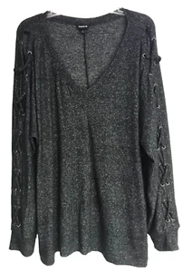 TORRID 1 Sweater NWOT Gray Lace Up Sleeves V Neck Long Sleeve Pullover Tunic - Picture 1 of 8