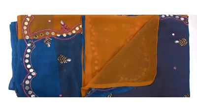 Craft Vintage Women's Sari Silk Sequins Embroidery Dress Making Indian Fabric - image 1 of 3