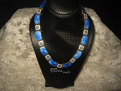 Collar Noruego “David Andersen” Esmalte Azul y Blanco Esterlina Floral Eslabón Foto 1 de 4