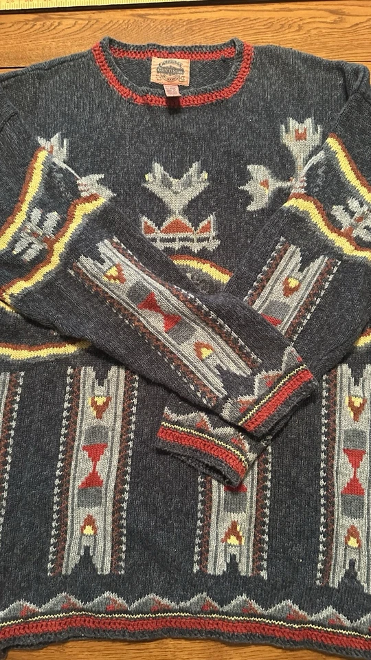 Suéter Sudadera Vintage Años 90 Cambridge Dry Goods L/Grande Algodón Ramie Azteca Foto 1 de 4