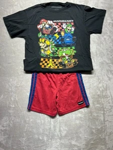 Mariokart 2-Piece Set Boy's Size Large Black CrewNeck PullOver & Red Strip Short - Picture 1 of 5