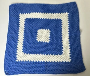 Vintage Blue White Crocheted Granny Square Afghan Blanket 31”x31” Handmade - Picture 1 of 9