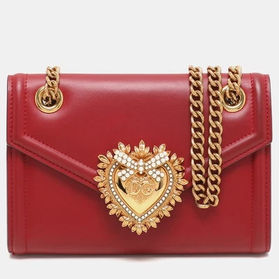 Dolce & Gabbana Red Leather Devotion Wallet On Chain - Image 1 of 4