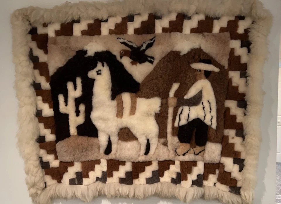 Alfombra grande de piel de alpaca peruana vintage genuina hecha a mano. Leer descripción código postal Foto 1 de 1