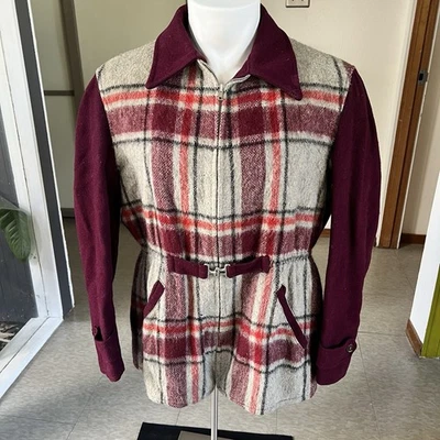 Chaqueta con cinturón de lana de dos tonos Ace Sportswear años 40 vintage 42-44R Foto 1 de 4