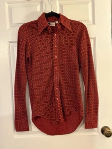 Vintage Golden Award Men’s Slim Cut Red Black Long Sleeve Shirt 1970’s - Picture 1 of 5