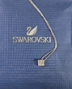 Touch Stone Crystallized By SWAROVSKI Square Pendant Silvertone Necklace NWT - Picture 1 of 6