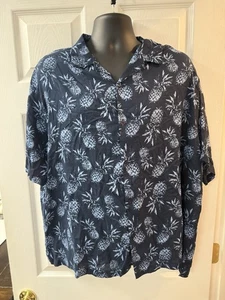 Level Ten Herren blau Ananas Kurzarm gewebt Knopfleiste Hemd XL Neu mit Etikett - Bild 1 von 7