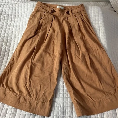 Pantalones Cullot Elevenses Marrón Caramelo Modal Plisado Pierna Ancha Largo Midi 2 Se ajusta a s Foto 1 de 4