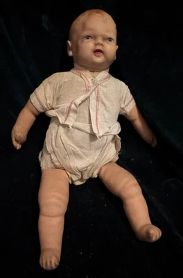 Vintage Rubber Head Doll  Stuffed Magic Skin Limbs Baby Circa 1950 - Image 1 of 3