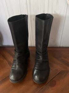 REBA Black Leather Studded Embellished Zip Back Moto Biker Boots Size 7.5 - Picture 1 of 5