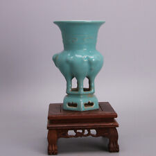 7.1" China Porcelain Song dynasty ru kiln Blue glaze Ice crack three sheep Vase