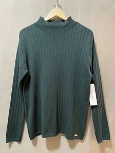 Nuevo con etiquetas Suéter Calvin Klein Mujer Manga Larga Cuello Simulado Rayón Acanalado Tejido Talla XL Verde - Imagen 1 de 14