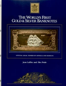 23kt Gold & Silver UNC $100 Antigua 1981 - Jean Laffite and The Pride - Picture 1 of 2