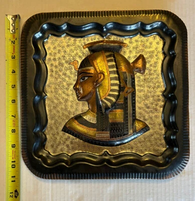 Plato de pared decorativo vintage egipcio tono cobre, latón y plata/bandeja cuadrada Foto 1 de 4