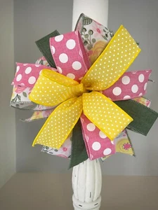 Spring Summer Floral Wreath Bow- Door Hanger Lantern Mailbox Gift Package Bow - Picture 1 of 4