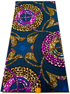 Poliéster Verdadero Estampado de Cera Ankara - Púrpura. Marrón, azul real, negro - Imagen 1 de 3