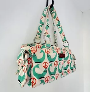 Bungalow 360 Canvas Seals Peace Sign Print Satchel Purse Pocket Bag 100% Vegan - Picture 1 of 24