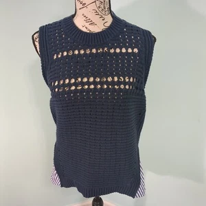 Maglione maglia senza maniche VERONICA BEARD South Beach Combo blu navy top popeline medio - Foto 1 di 6