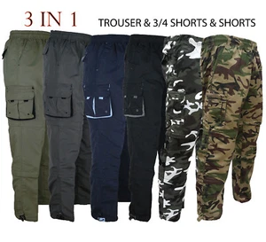 Mens 3 IN 1 Combat Trousers Cargo Pants Shorts 3/4 Zip Off Light S-XXL Summer - Picture 1 of 12