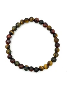 Natural Multicolor Tiger's Eye 7.4" 6mm Gemstone Bead Bracelet w/Stretch Cord - Picture 1 of 2