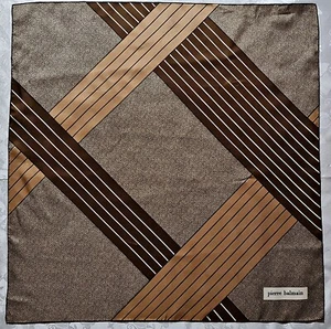 SCARF VINTAGE AUTHENTIC PIERRE BALMAIN PARIS STRIPED ART BROWN SILK 31" SQUARE - Picture 1 of 3
