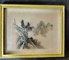 Antique Chinese Painting on Silk Mountain Landscape Signed Framed 8.7”x 10.7”