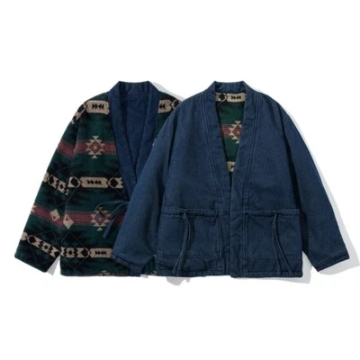 Chaqueta de mezclilla kimono inversa forrada con manta Chimayo suroeste nativo americano para hombre Foto 1 de 4