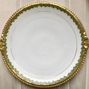 ANTIQUE LIMOGES FRANCE PORCELAIN CAKE PLATE 12" Painted Oak Tree Leaves Acorns - Picture 1 of 8