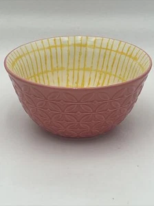 Yellow Pink Floral Embossed Soup Cereal Bowl 6" Stoneware NEW - Picture 1 of 4