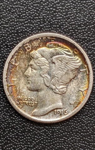 1916 Mercury Silver Dime 10c - Beautiful Toning w/ FSB ~  Free USA Shipping Cover