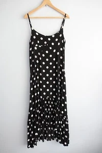 Mister Zimi Midi Dress Womens 12 Black White Polka Dot Tiered Boho Strappy Coast - Picture 1 of 21