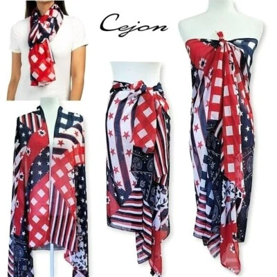 NUEVO CON ETIQUETAS CEJON Gran Tamaño Convertible Estrellas y Rayas Envolvente Chal Bufanda Cubrimiento Foto 1 de 4