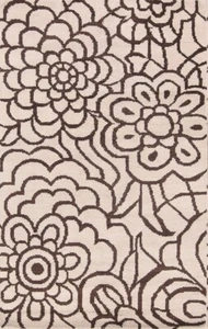 Tropical Transitional Floral IVORY MOCHA Oriental hand-made Wool Area Rug 5'x8' - Picture 1 of 15