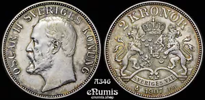 SUECIA, Oscar II, 2 coronas 1907, XF+/aUNC - Imagen 1 de 4