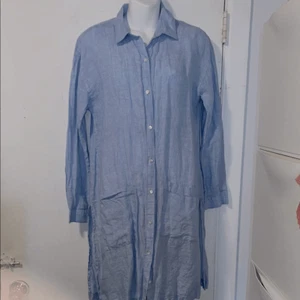 JNY JONES NY 100% Linen Light Blue T-Shirt Dress Tunic Top With Pockets- S - Picture 1 of 8