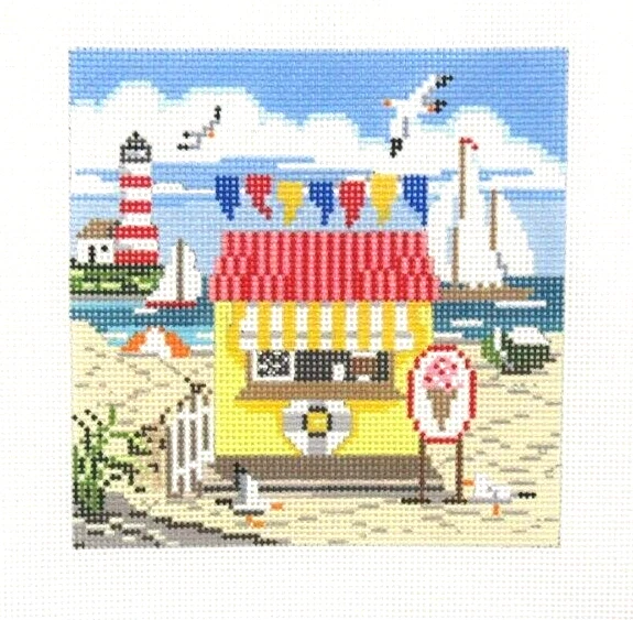 Alice Peterson Yellow Ice Cream Stand Beach Handpainted Needlepoint Canvas 2731 - Image 1 of 1