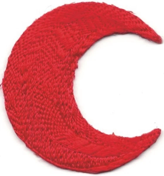 Red Lunar Waning or Waxing Crescent Moon Embroidery Patch - Image 1 of 1