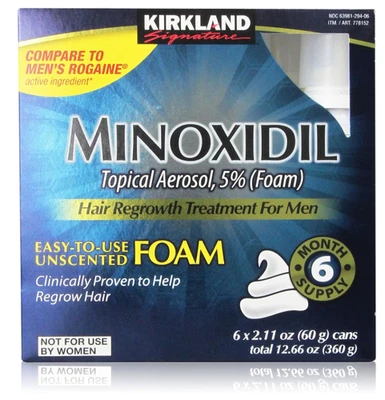Kirkland Signature Minoxidil 5% Foam Men Hair Regrowth 6 Month Supply, exp 2027 - Image 1 of 4