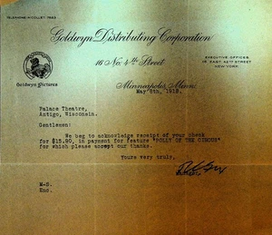 Goldwyn Distributing Letterhead May 8 1918 Polly of the Circus Silent Film - Picture 1 of 1