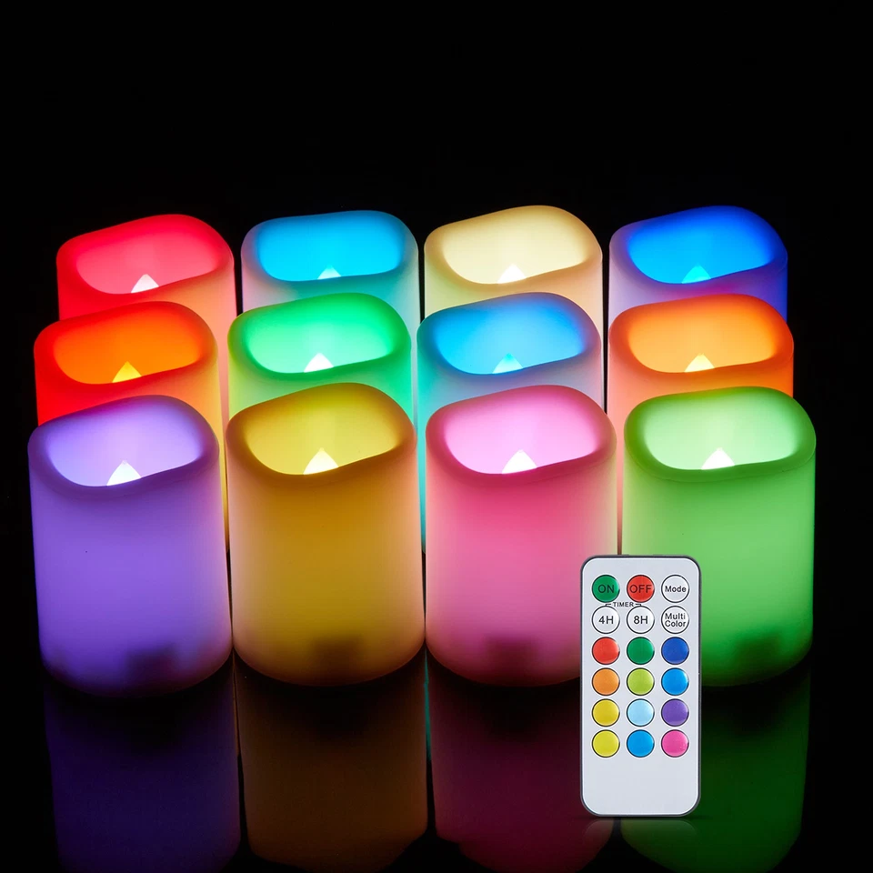 12 беспламенных мерцающих свечей таймер пульт дистанционного управления меняющий цвет - Изображение 1 из 4