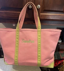 Vintage 90’s RARE LL Bean Boat And Tote Canvas Tote Bag Large Pink Green USA - Picture 1 of 9