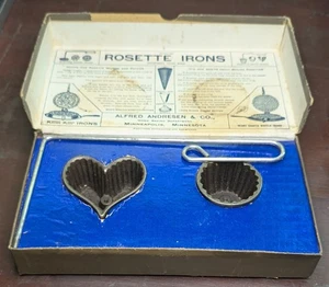 Vintage Rosette Irons w/ Original Box/Recipe Alfred Andresen & Co. Heart & Cup - Picture 1 of 8