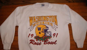 Vintage 90s 1991 Rose Bowl Washington Huskies Football White Sweatshirt XL USA - Bild 1 von 8