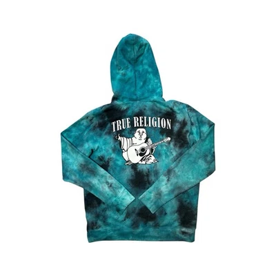Sudadera con Capucha True Religion Buda Teñida con Corbata con Bolsillos Para Hombre 3XL Verde Azul Diseño Raro Foto 1 de 4