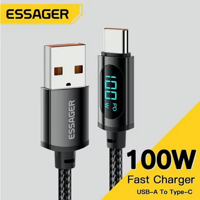 Essager USB Type A to Type C Data Cable 100w Charging Cord LED 3 Feet New - Image 1 of 2