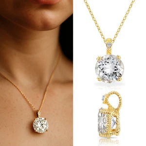 Collar colgante de piedras preciosas de cuarzo transparente natural de 5 quilates de oro amarillo macizo de 14 quilates de 18 pulgadas - Imagen 1 de 14