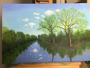 Pintura Acrílica Original Primavera Paisaje sobre Lienzo Tamaño 60cm x 40cm - Imagen 1 de 7