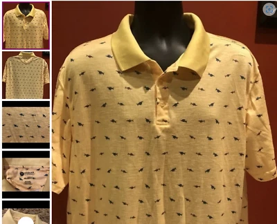 Haggar Butter Yellow Blue Sailfish Tuna Marlin Print Polo Shirt XXL Short Sleeve - Image 1 of 4